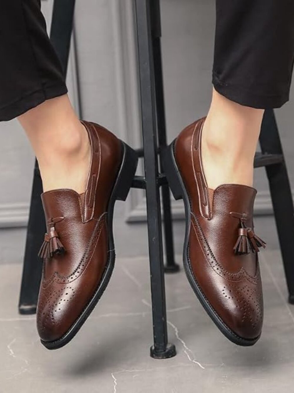 Men's Brown Penny Loafers With Tassels Casual Dress Shoes Loafers Slip On - Picture 2 of 5
